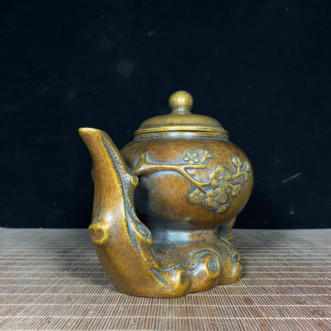 Exquisite Craftsmanship Pure Copper Plum Blossom Embossed Teapot - Unique Vintage Artwork, Handcrafted Personalized Gift