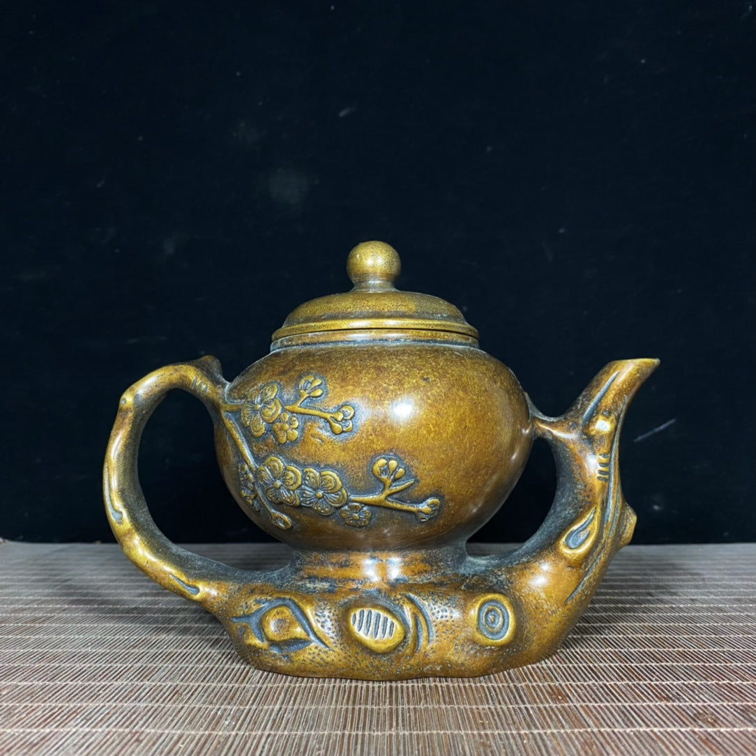 Exquisite Craftsmanship Pure Copper Plum Blossom Embossed Teapot - Unique Vintage Artwork, Handcrafted Personalized Gift