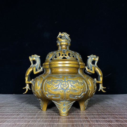 Antique Pure Copper Incense Burner with Exquisite Engraving - Handcrafted Masterpiece