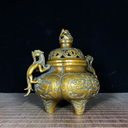 Antique Pure Copper Incense Burner with Exquisite Engraving - Handcrafted Masterpiece