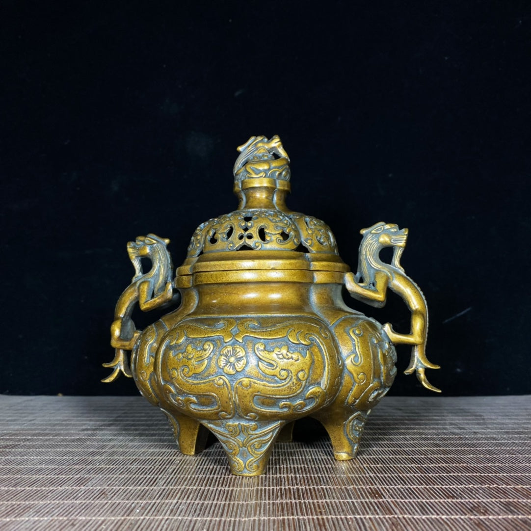 Antique Pure Copper Incense Burner with Exquisite Engraving - Handcrafted Masterpiece