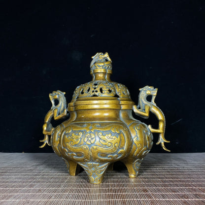 Antique Pure Copper Incense Burner with Exquisite Engraving - Handcrafted Masterpiece