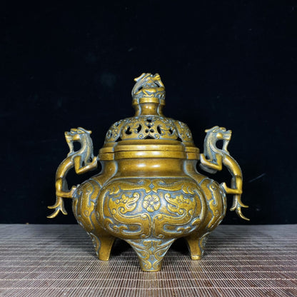 Antique Pure Copper Incense Burner with Exquisite Engraving - Handcrafted Masterpiece