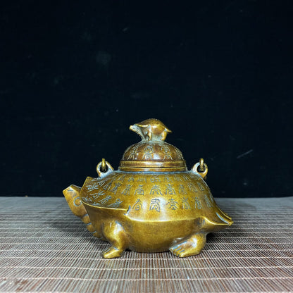 Handcrafted Pure Copper Turtle Teapot - Exquisite Carving, Unique Gift, Vintage Collectible