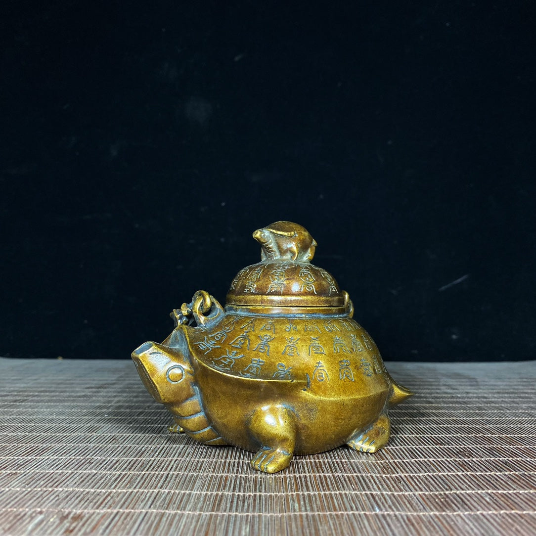 Handcrafted Pure Copper Turtle Teapot - Exquisite Carving, Unique Gift, Vintage Collectible