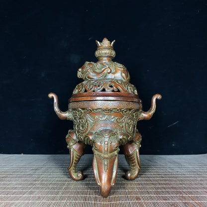 Handcrafted Pure Copper Tibetan Elephant Incense Burner - Unique Vintage Art Piece