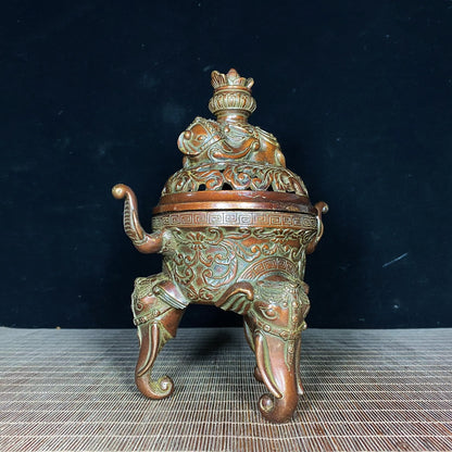 Handcrafted Pure Copper Tibetan Elephant Incense Burner - Unique Vintage Art Piece