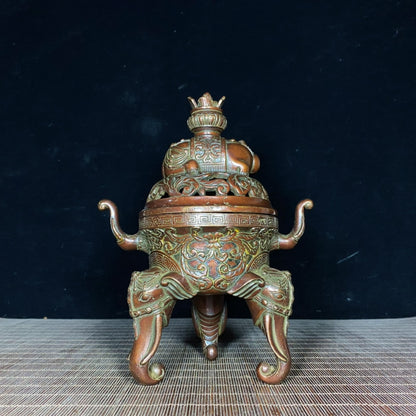 Handcrafted Pure Copper Tibetan Elephant Incense Burner - Unique Vintage Art Piece