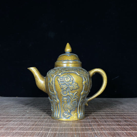 Handcrafted Pure Copper Teapot with Intricate Chicken, Koi Fish, and Lotus Engravings - A Unique Gift