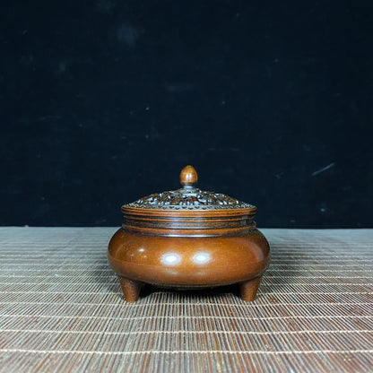 Elegant Handcrafted Pure Copper Incense Burner with Intricate Lid Design - Perfect Gift for Collectors