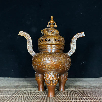 Exquisite Antique Incense Burner with Intricate Hand-Carved Patterns