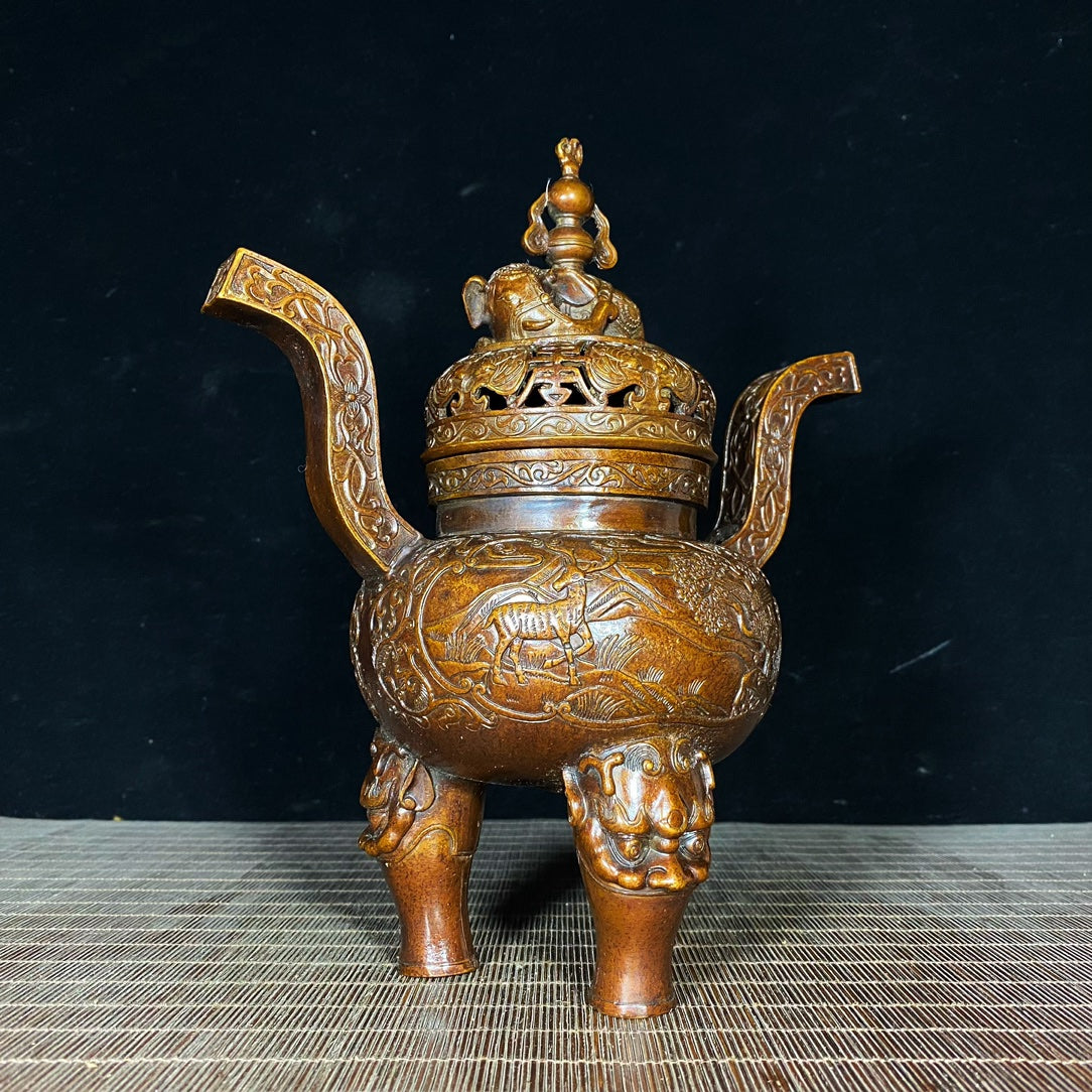 Exquisite Antique Incense Burner with Intricate Hand-Carved Patterns