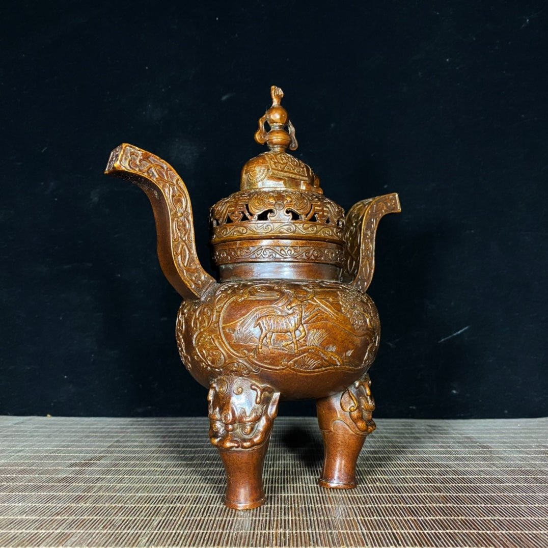 Exquisite Antique Incense Burner with Intricate Hand-Carved Patterns