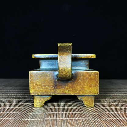 Antique Pure Copper Long-Eared Square Incense Burner - Handcrafted Masterpiece, Unique Gift, Rare Collectible