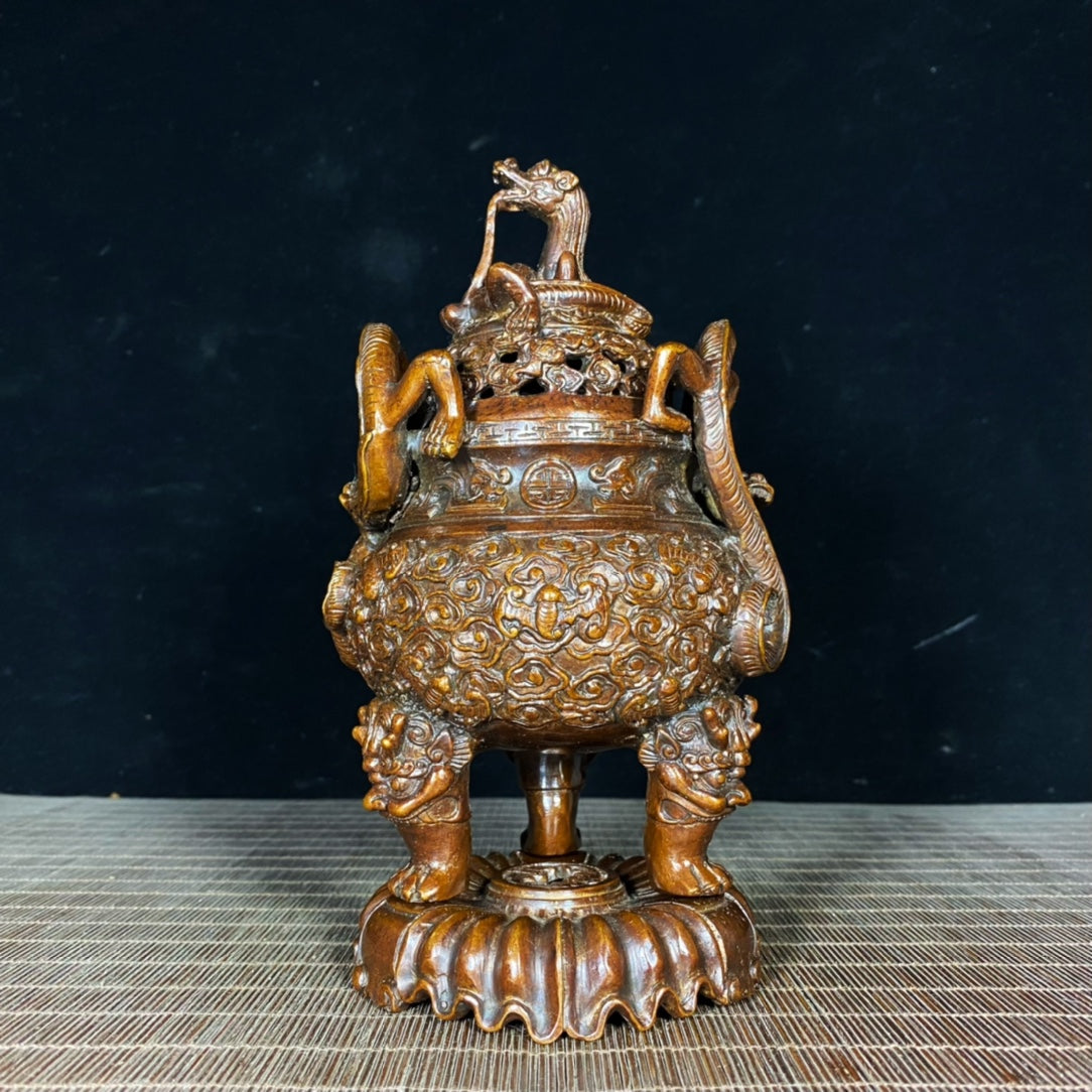 Exquisite Handcrafted Antique Three-Legged Incense Burner