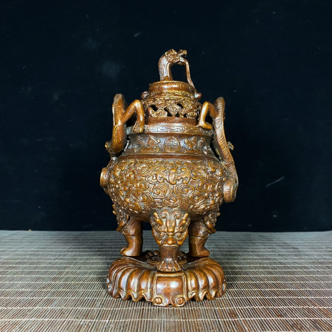 Exquisite Handcrafted Antique Three-Legged Incense Burner