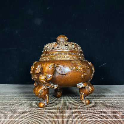 Exquisitely Carved Antique Elephant Ear and Foot Incense Burner - Rare Handcrafted Art Piece, Unique Vintage Gift