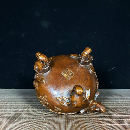 Exquisitely Carved Antique Elephant Ear and Foot Incense Burner - Rare Handcrafted Art Piece, Unique Vintage Gift