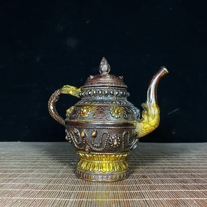 Handcrafted Tibetan Brass Gilded Teapot - Unique Vintage Art Piece, Perfect Gift