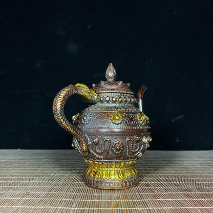 Handcrafted Tibetan Brass Gilded Teapot - Unique Vintage Art Piece, Perfect Gift