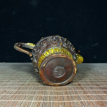 Handcrafted Tibetan Brass Gilded Teapot - Unique Vintage Art Piece, Perfect Gift