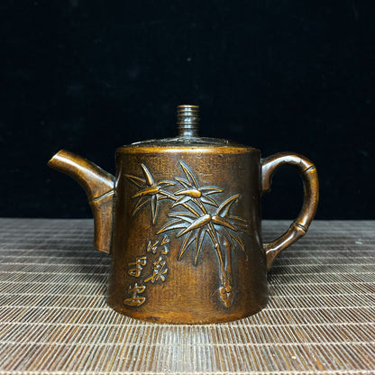 Vintage Handcrafted Pure Copper Teapot with Bamboo Leaf Engraving - Perfect Unique Gift for Collectors