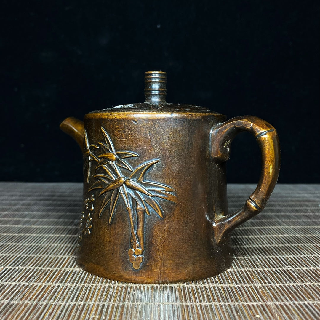 Vintage Handcrafted Pure Copper Teapot with Bamboo Leaf Engraving - Perfect Unique Gift for Collectors