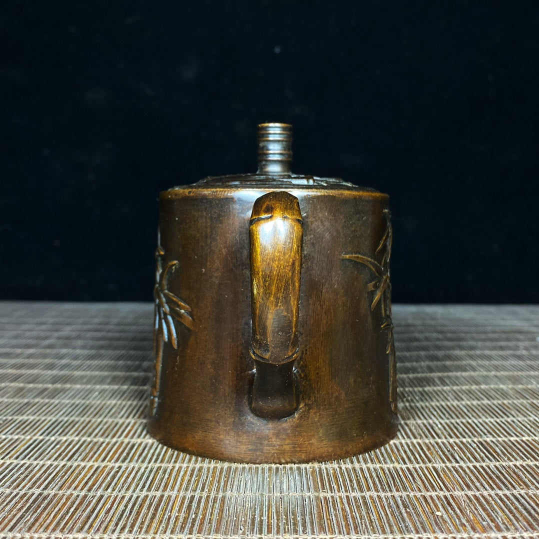 Vintage Handcrafted Pure Copper Teapot with Bamboo Leaf Engraving - Perfect Unique Gift for Collectors