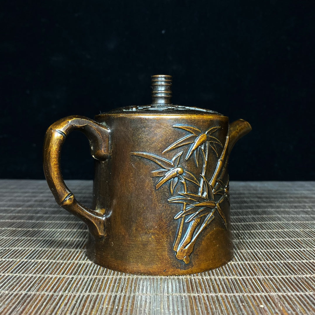 Vintage Handcrafted Pure Copper Teapot with Bamboo Leaf Engraving - Perfect Unique Gift for Collectors