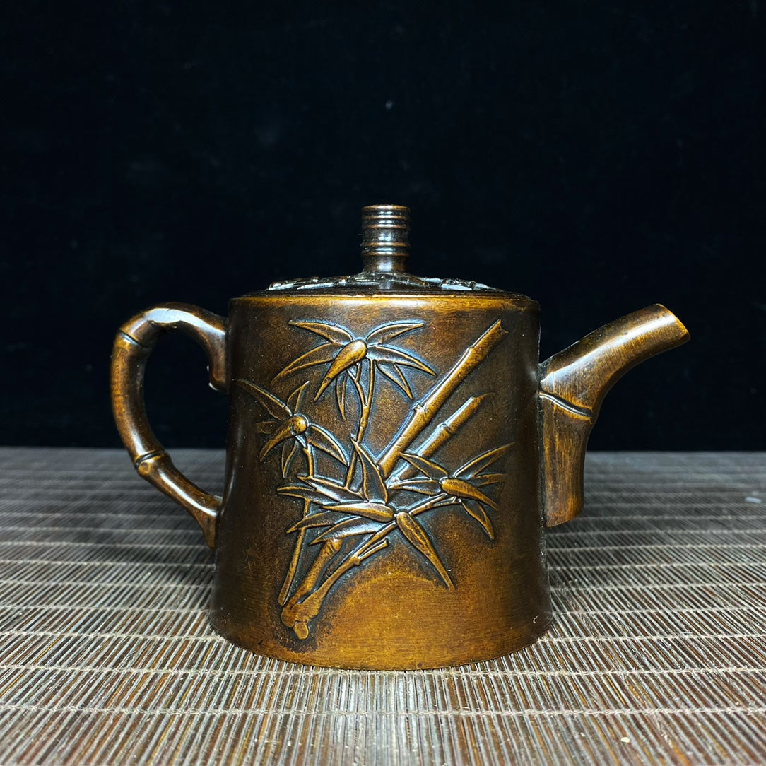 Vintage Handcrafted Pure Copper Teapot with Bamboo Leaf Engraving - Perfect Unique Gift for Collectors