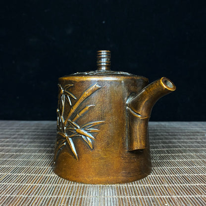 Vintage Handcrafted Pure Copper Teapot with Bamboo Leaf Engraving - Perfect Unique Gift for Collectors