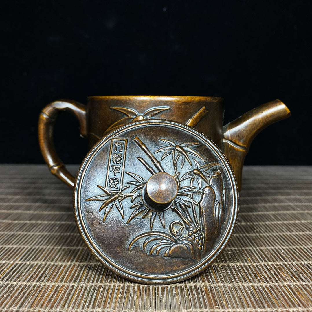 Vintage Handcrafted Pure Copper Teapot with Bamboo Leaf Engraving - Perfect Unique Gift for Collectors