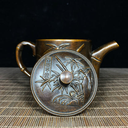 Vintage Handcrafted Pure Copper Teapot with Bamboo Leaf Engraving - Perfect Unique Gift for Collectors