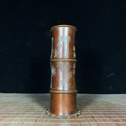 Pure Copper Bamboo Pen Holder - Handcrafted Vintage Art Piece | Exquisite Gift