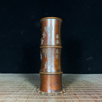 Pure Copper Bamboo Pen Holder - Handcrafted Vintage Art Piece | Exquisite Gift