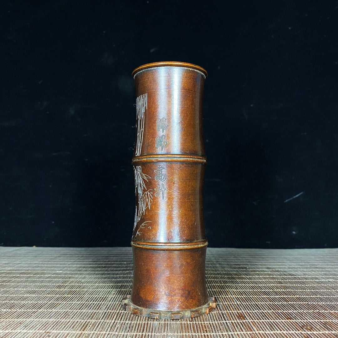 Pure Copper Bamboo Pen Holder - Handcrafted Vintage Art Piece | Exquisite Gift