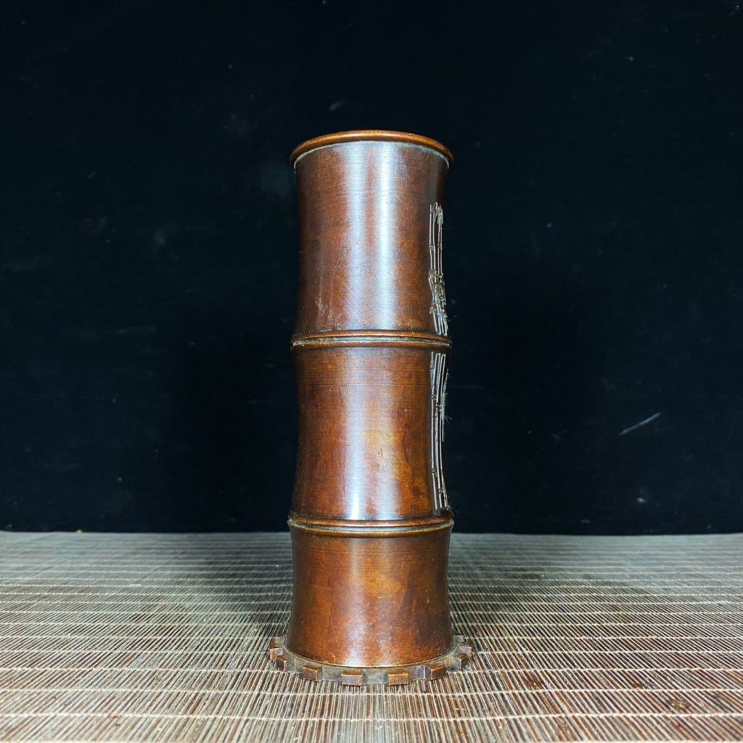 Pure Copper Bamboo Pen Holder - Handcrafted Vintage Art Piece | Exquisite Gift