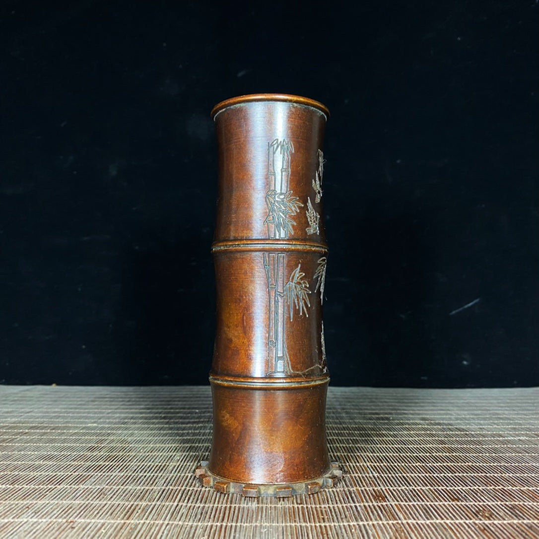 Pure Copper Bamboo Pen Holder - Handcrafted Vintage Art Piece | Exquisite Gift