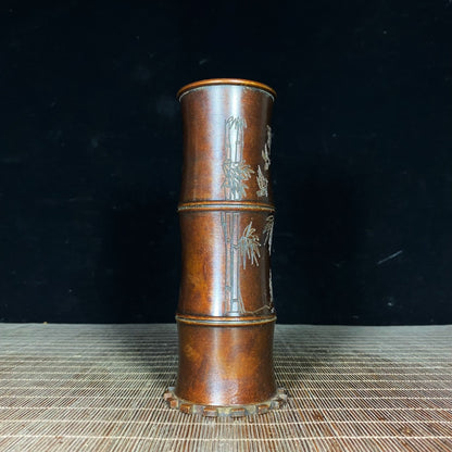 Pure Copper Bamboo Pen Holder - Handcrafted Vintage Art Piece | Exquisite Gift