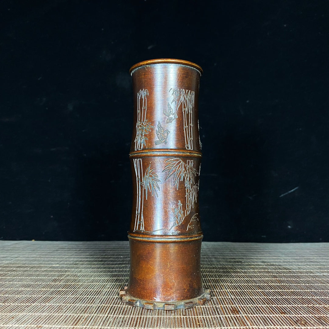 Pure Copper Bamboo Pen Holder - Handcrafted Vintage Art Piece | Exquisite Gift