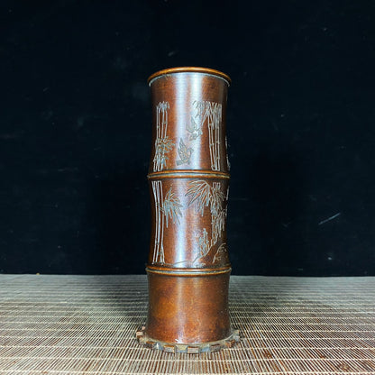 Pure Copper Bamboo Pen Holder - Handcrafted Vintage Art Piece | Exquisite Gift