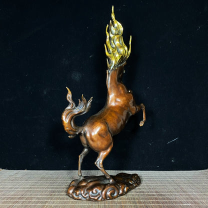 Majestic Handcrafted Fire War Horse Statue in Pure Copper Gilding