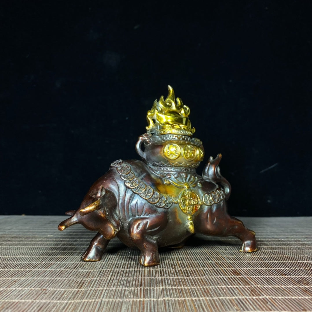 Handcrafted Bronze Gilded Wealth-Attracting Bull Statue