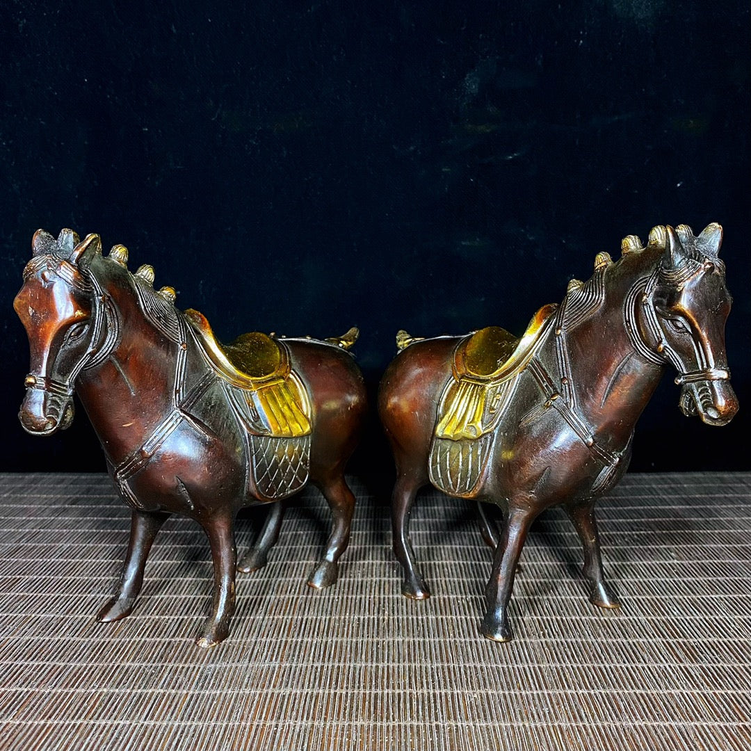 Exquisite Handcrafted Gilded Bronze Tang Horse Statues - A Unique Gift and Rare Collectible