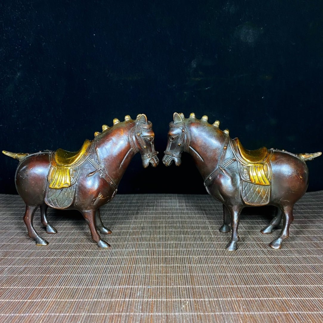 Exquisite Handcrafted Gilded Bronze Tang Horse Statues - A Unique Gift and Rare Collectible