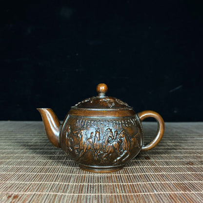 Handcrafted Pure Copper Teapot with Engraved Horse Design - Unique Vintage Art Piece