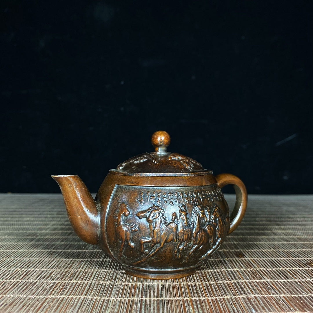 Handcrafted Pure Copper Teapot with Engraved Horse Design - Unique Vintage Art Piece