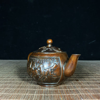 Handcrafted Pure Copper Teapot with Engraved Horse Design - Unique Vintage Art Piece