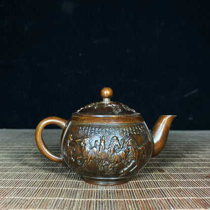 Handcrafted Pure Copper Teapot with Engraved Horse Design - Unique Vintage Art Piece