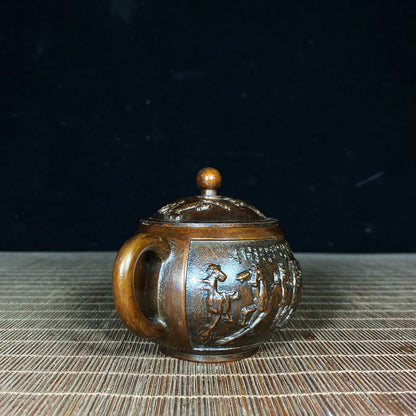 Handcrafted Pure Copper Teapot with Engraved Horse Design - Unique Vintage Art Piece